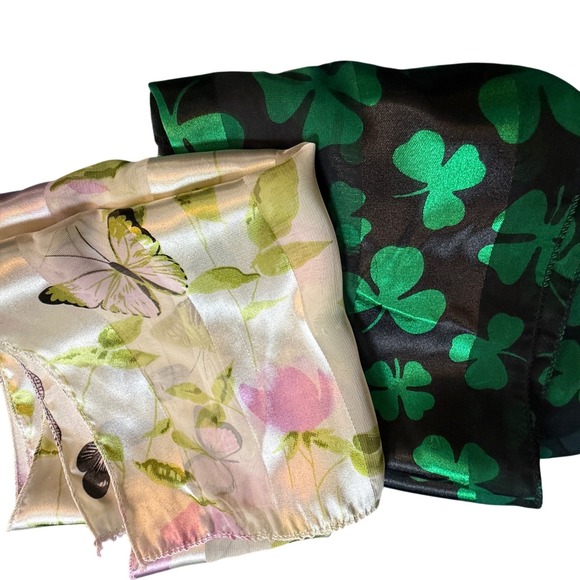 Accessories - Two Sheer Scarves Clover‎ Butterfly Floral Print